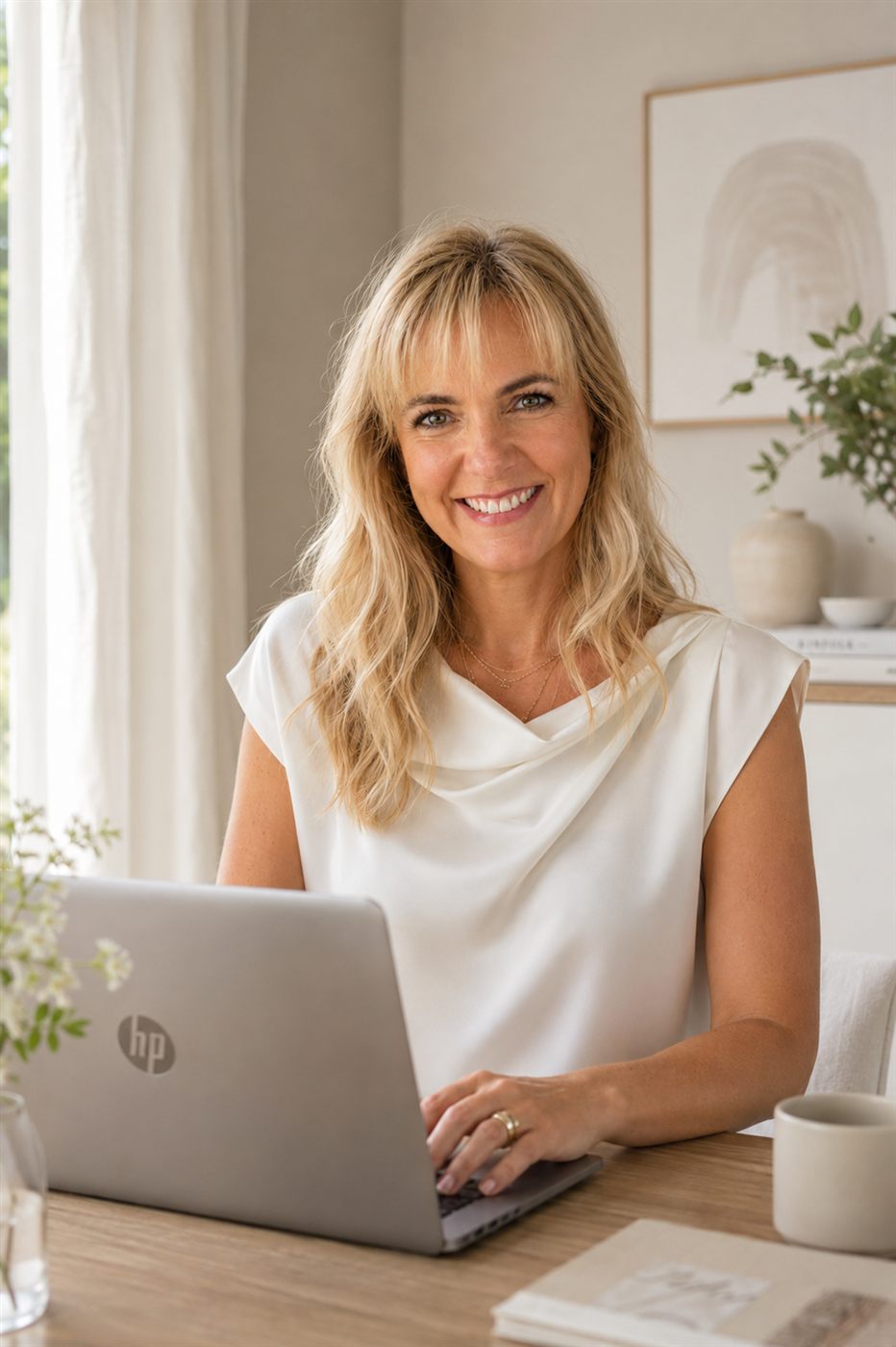 Benita, founder of Btru Creative Studio, working at her desk