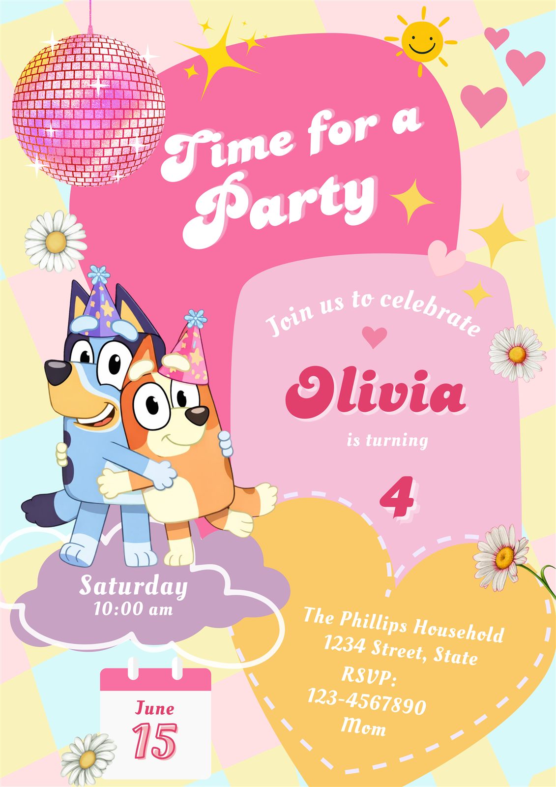 Bluey themed children's birthday party invitation design