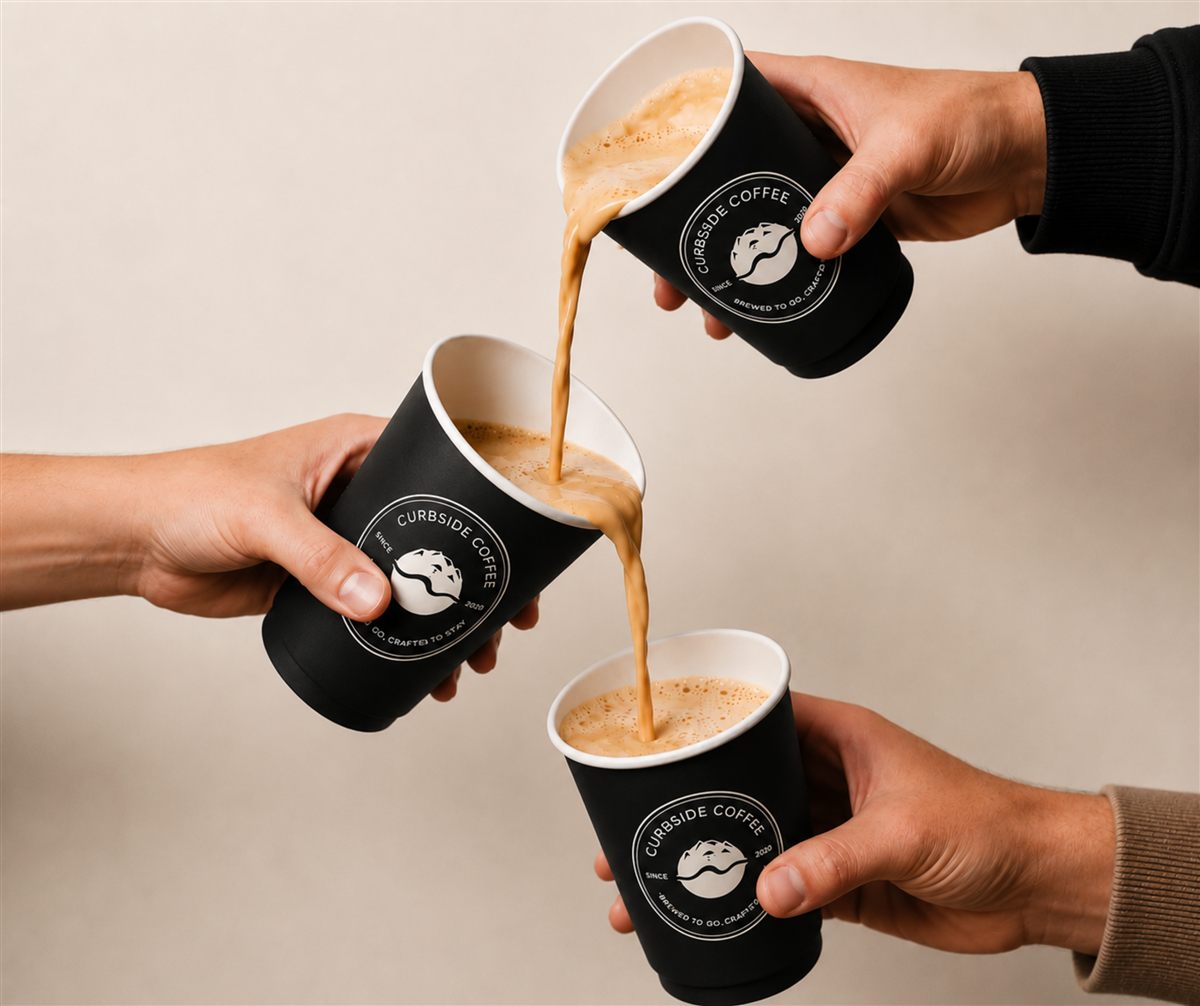 Friends toasting with Curbside Coffee cups