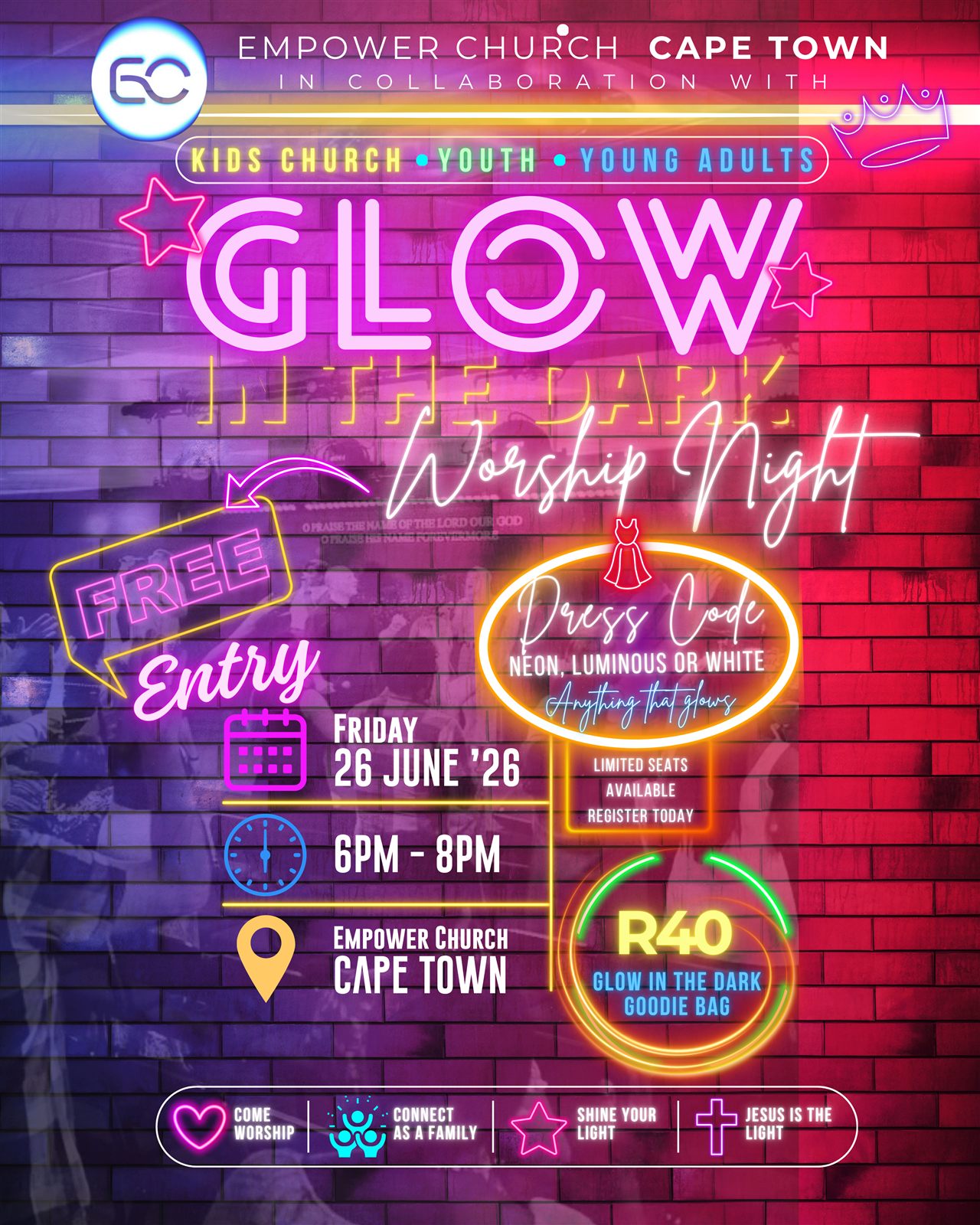 Empower Church Glow in the Dark worship night poster